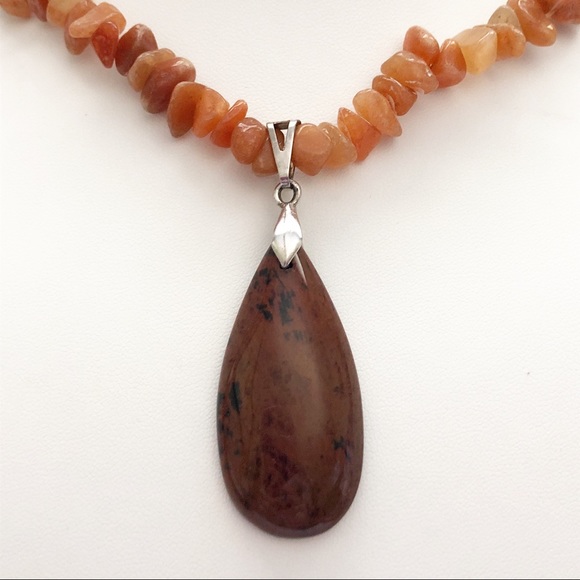 Carnelian and Mahogany Obsidian Bead Necklace - Picture 3 of 8